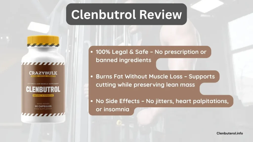 Bottle of Crazybulk Clenbutrol showing benefits
